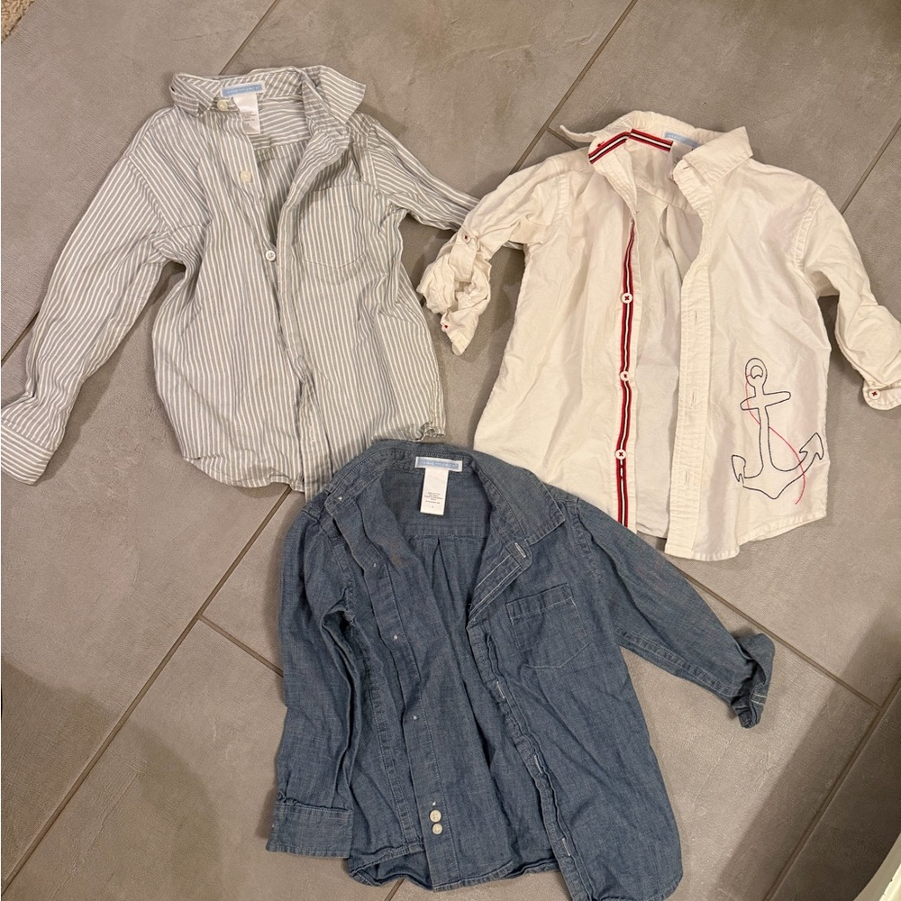 Janie and Jack Size 3 Long Sleeve Button Down Shirt Bundle of 3 100% cotton